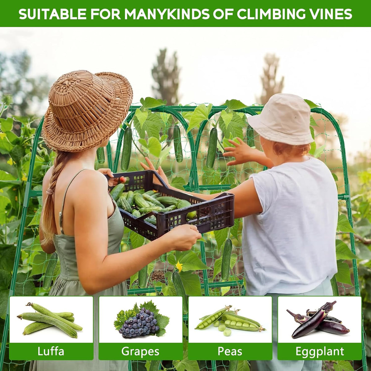 48"×48" Cucumber Trellis, U-Shape Garden Cucumber Trellis for Raised Bed & Climbing Plants Outdoor, Metal Plant Support Arch Trellis for Vegetables, Pea, Bean, Grape