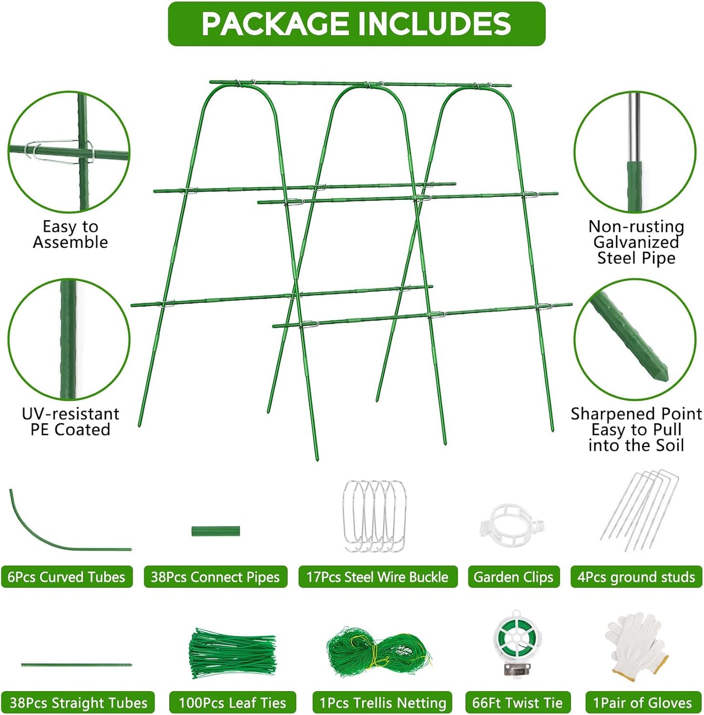 48"×48" Cucumber Trellis, U-Shape Garden Cucumber Trellis for Raised Bed & Climbing Plants Outdoor, Metal Plant Support Arch Trellis for Vegetables, Pea, Bean, Grape