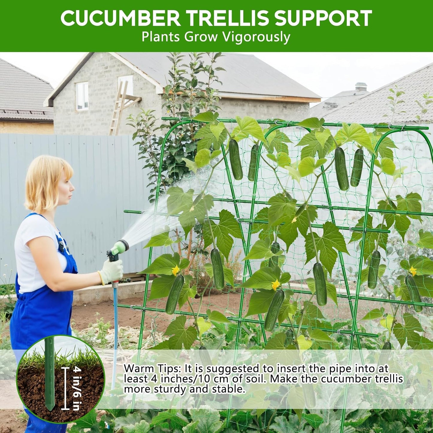 48"×48" Cucumber Trellis, U-Shape Garden Cucumber Trellis for Raised Bed & Climbing Plants Outdoor, Metal Plant Support Arch Trellis for Vegetables, Pea, Bean, Grape