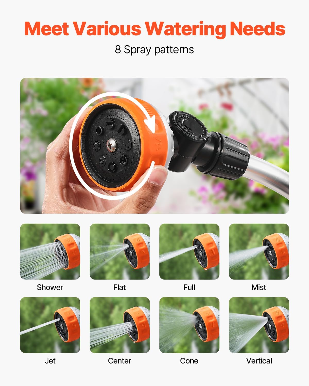 Watering Wand, 36-Inch Extra Long Heavy Duty Garden Hose Wand with 8 Spray Patterns & 180° Swivel Head, Long Hose Nozzle Sprayer with on/off Thumb Control, Ideal for Hanging Baskets