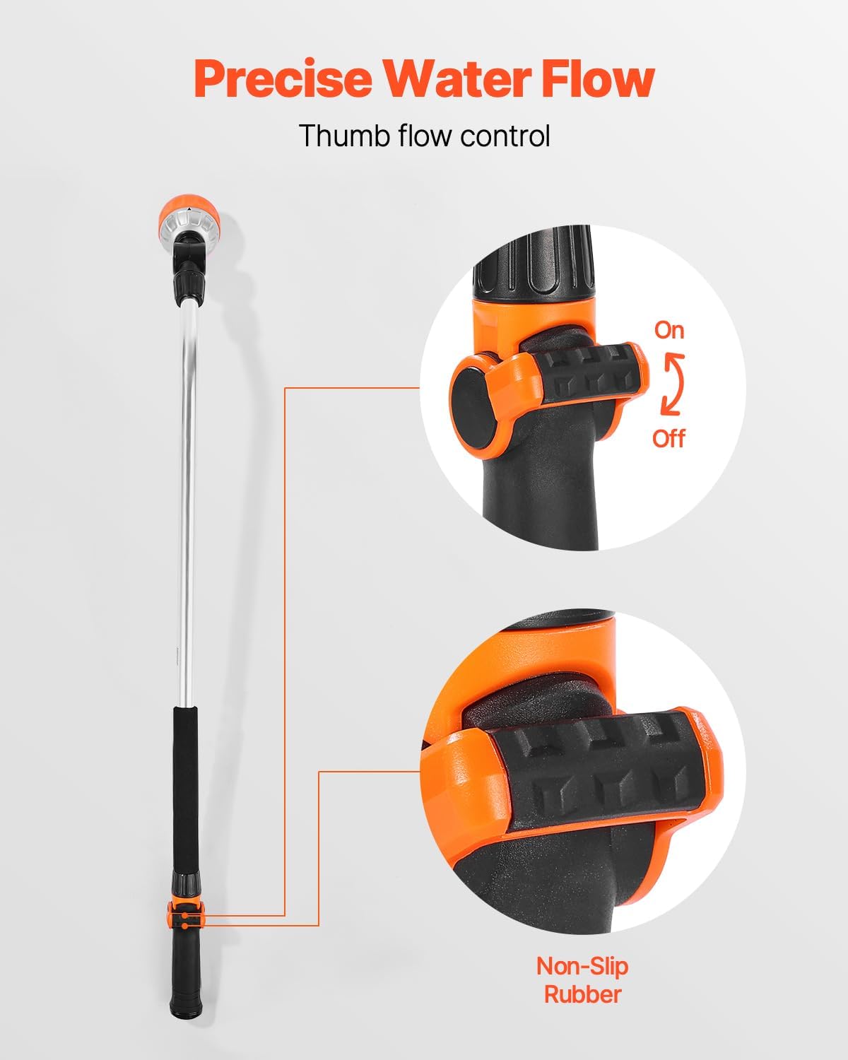 Watering Wand, 36-Inch Extra Long Heavy Duty Garden Hose Wand with 8 Spray Patterns & 180° Swivel Head, Long Hose Nozzle Sprayer with on/off Thumb Control, Ideal for Hanging Baskets