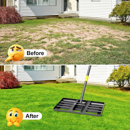 Lawn Leveling Rake, 60 Inch Adjustable Long Handle Leveling Rake, Black Heavy Duty & 1 Inch Diameter Stainless Steel Handle Lawn Rakes, Lawn Leveler Tool for Soil Grass Golf Field Yard