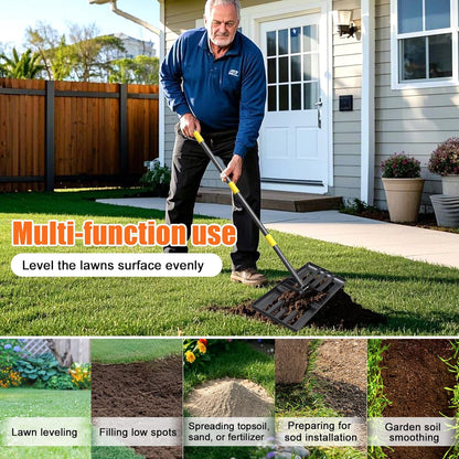 Lawn Leveling Rake, 60 Inch Adjustable Long Handle Leveling Rake, Black Heavy Duty & 1 Inch Diameter Stainless Steel Handle Lawn Rakes, Lawn Leveler Tool for Soil Grass Golf Field Yard