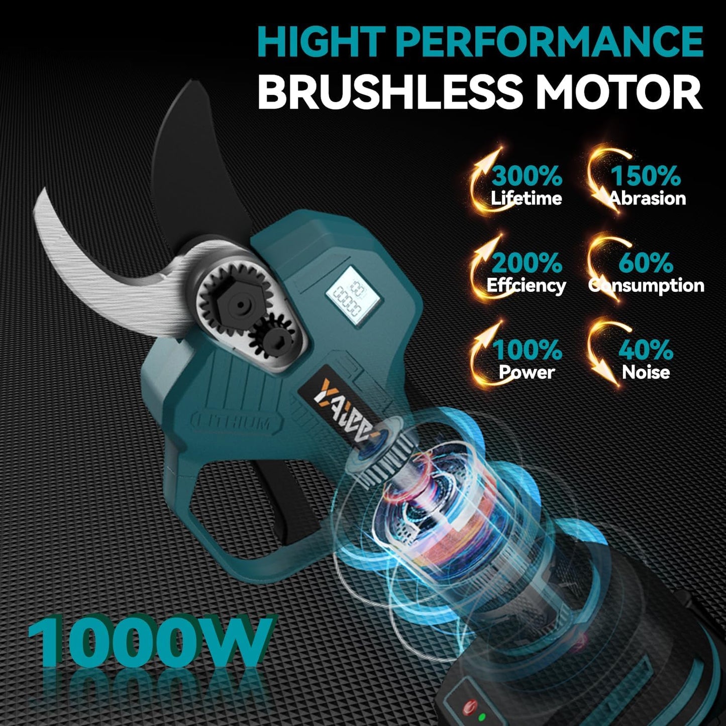 Brushless Electric Pruning Shears for DeWalt 20V Battery, Portable Cordless Pruning Shears with LCD Display＆SK5 Blades, Adjustable Cutting Diameter 0.8-1.2 Inch for Gardening Tree Pruning(NO Battery)