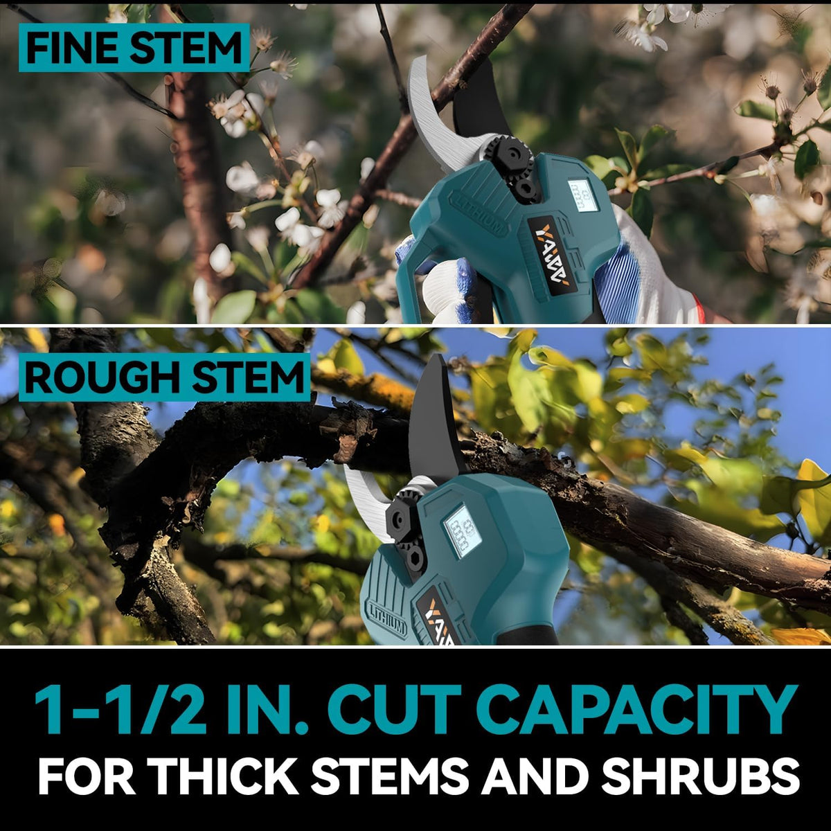 Brushless Electric Pruning Shears for DeWalt 20V Battery, Portable Cordless Pruning Shears with LCD Display＆SK5 Blades, Adjustable Cutting Diameter 0.8-1.2 Inch for Gardening Tree Pruning(NO Battery)