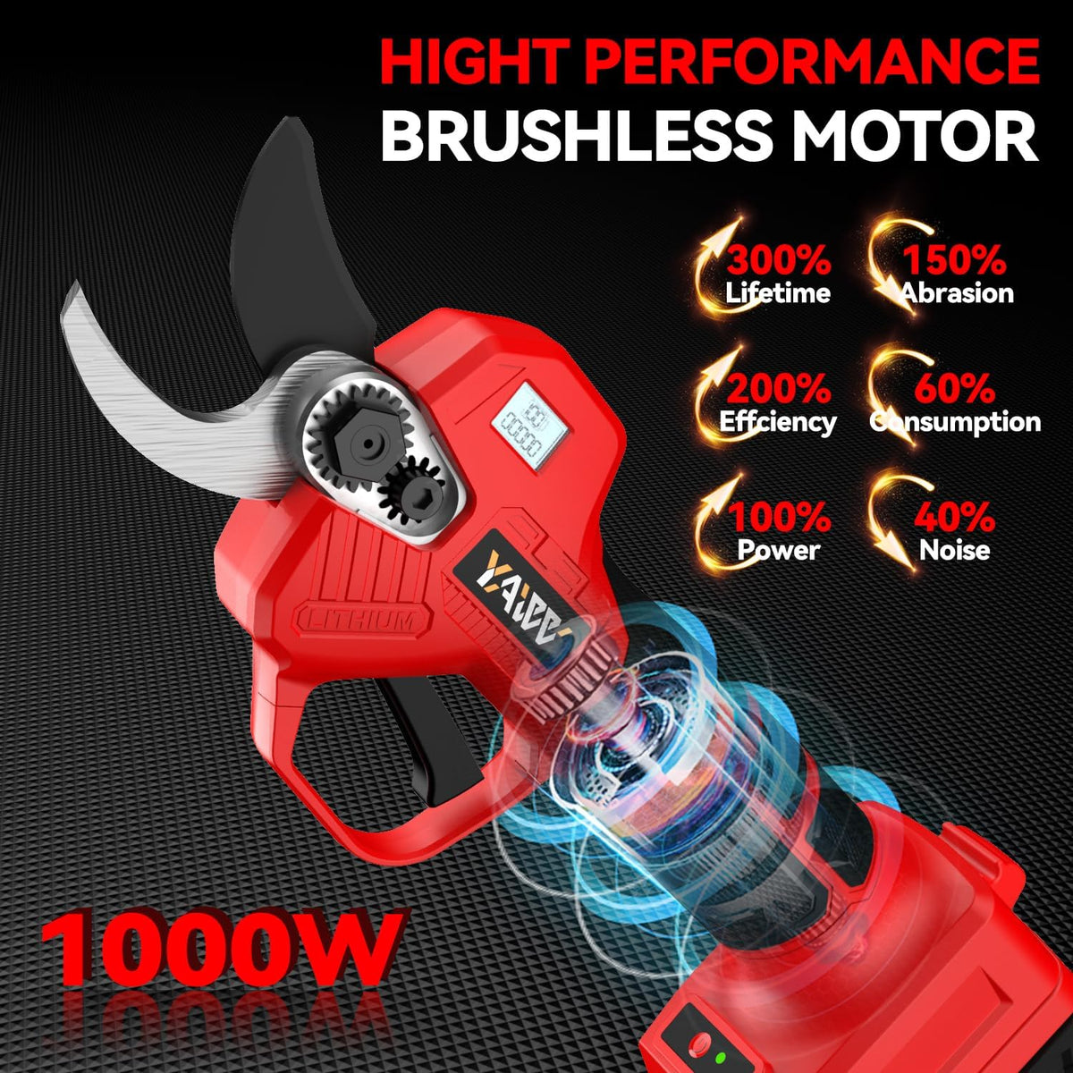 Brushless Electric Pruning Shears for DeWalt 20V Battery, Portable Cordless Pruning Shears with LCD Display＆SK5 Blades, Adjustable Cutting Diameter 0.8-1.2 Inch for Gardening Tree Pruning(NO Battery)