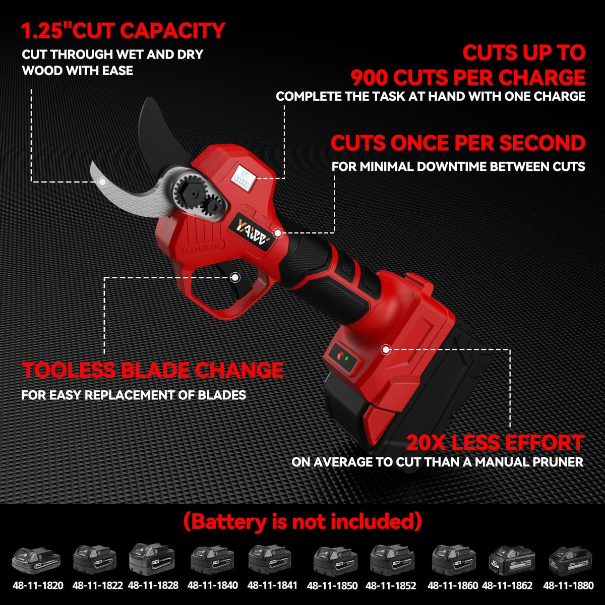 Brushless Electric Pruning Shears for DeWalt 20V Battery, Portable Cordless Pruning Shears with LCD Display＆SK5 Blades, Adjustable Cutting Diameter 0.8-1.2 Inch for Gardening Tree Pruning(NO Battery)