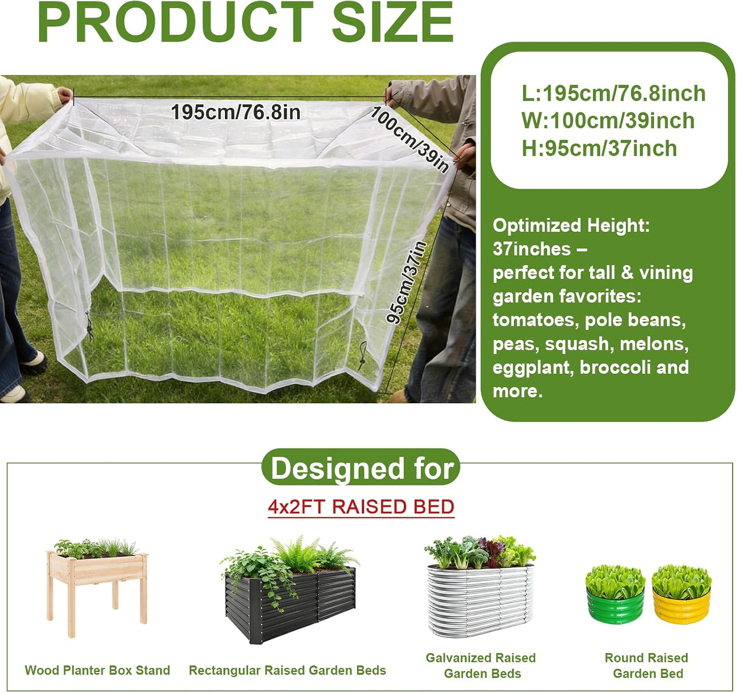 2 Pack Garden Netting for 6×3 FT Raised Beds, Large Fine Mesh Insect Netting with Drawstring, Garden Bed Cover for Vegetables, Fruit & Flower Protection