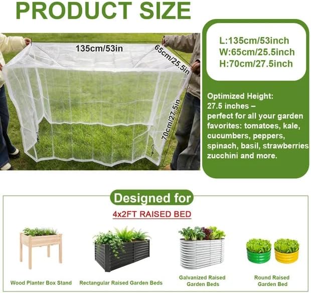 2 Pack Garden Netting for 6×3 FT Raised Beds, Large Fine Mesh Insect Netting with Drawstring, Garden Bed Cover for Vegetables, Fruit & Flower Protection