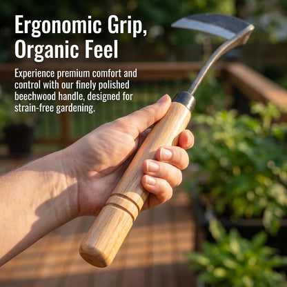 Kana Hoe 217 Japanese Garden Tool - Hand Hoe/Sickle is Perfect for Weeding and Cultivating,Solid Wood Handle for Gardening Tools