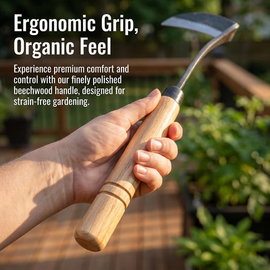 Kana Hoe 217 Japanese Garden Tool - Hand Hoe/Sickle is Perfect for Weeding and Cultivating,Solid Wood Handle for Gardening Tools