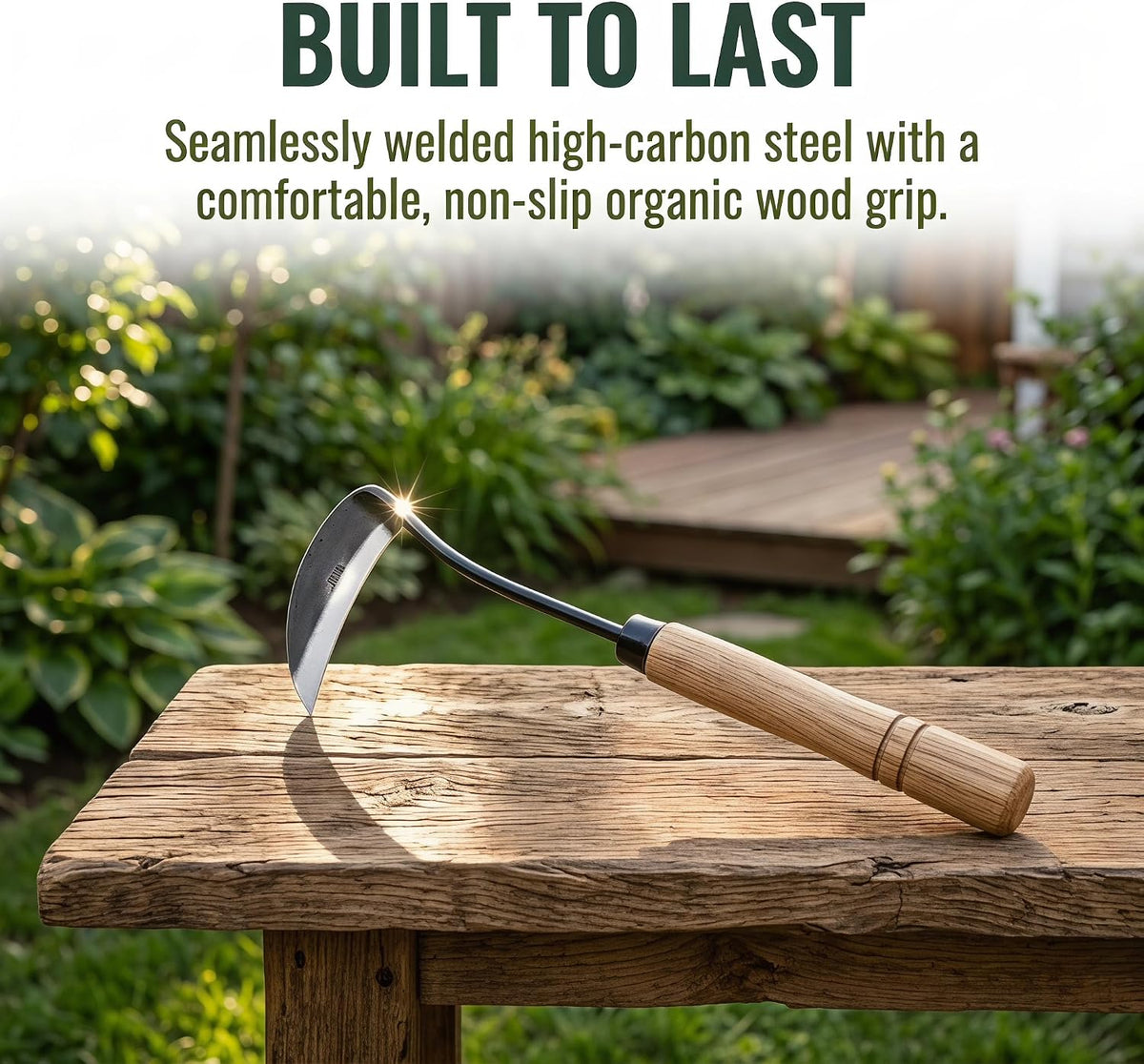 Kana Hoe 217 Japanese Garden Tool - Hand Hoe/Sickle is Perfect for Weeding and Cultivating,Solid Wood Handle for Gardening Tools