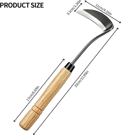 Kana Hoe 217 Japanese Garden Tool - Hand Hoe/Sickle is Perfect for Weeding and Cultivating,Solid Wood Handle for Gardening Tools