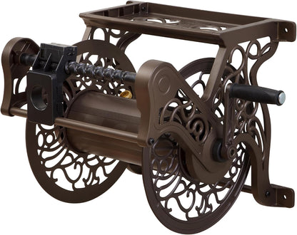 Liberty GARDEN 704 Decorative Cast Aluminum Wall Mount Garden Hose Reel, Holds 125-Feet of 5/8-Inch Hose - Bronze