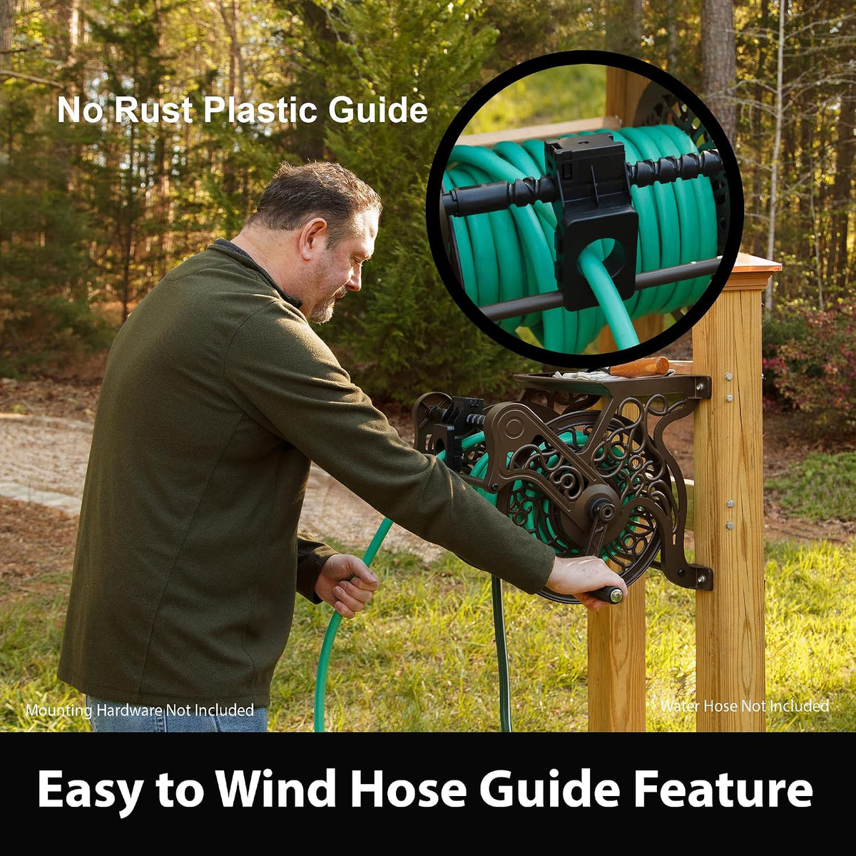 Liberty GARDEN 704 Decorative Cast Aluminum Wall Mount Garden Hose Reel, Holds 125-Feet of 5/8-Inch Hose - Bronze