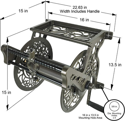 Liberty GARDEN 704 Decorative Cast Aluminum Wall Mount Garden Hose Reel, Holds 125-Feet of 5/8-Inch Hose - Bronze