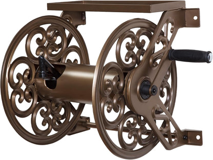 Liberty GARDEN 704 Decorative Cast Aluminum Wall Mount Garden Hose Reel, Holds 125-Feet of 5/8-Inch Hose - Bronze