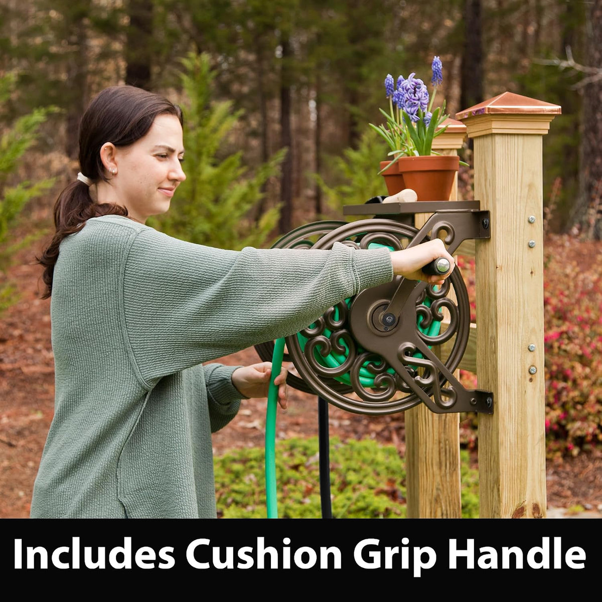 Liberty GARDEN 704 Decorative Cast Aluminum Wall Mount Garden Hose Reel, Holds 125-Feet of 5/8-Inch Hose - Bronze