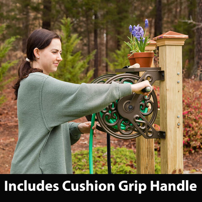 Liberty GARDEN 704 Decorative Cast Aluminum Wall Mount Garden Hose Reel, Holds 125-Feet of 5/8-Inch Hose - Bronze