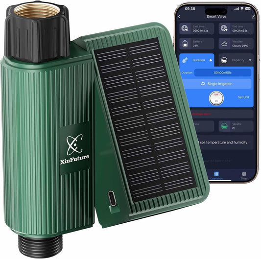 Smart WiFi Solar Sprinkler Timer, XinFuture Water Timer Rechargeable with Rain Delay, Manual& Automatic Watering System for Garden Hose Faucet, App& Voice Control, Outdoor Irrigation Controller