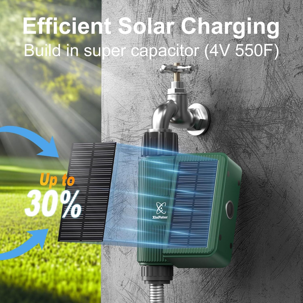 Smart WiFi Solar Sprinkler Timer, XinFuture Water Timer Rechargeable with Rain Delay, Manual& Automatic Watering System for Garden Hose Faucet, App& Voice Control, Outdoor Irrigation Controller