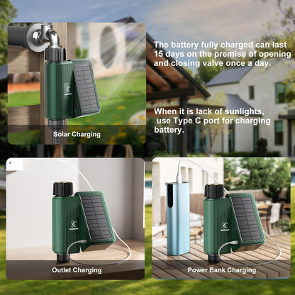 Smart WiFi Solar Sprinkler Timer, XinFuture Water Timer Rechargeable with Rain Delay, Manual& Automatic Watering System for Garden Hose Faucet, App& Voice Control, Outdoor Irrigation Controller