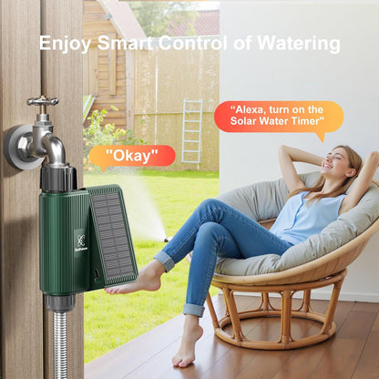 Smart WiFi Solar Sprinkler Timer, XinFuture Water Timer Rechargeable with Rain Delay, Manual& Automatic Watering System for Garden Hose Faucet, App& Voice Control, Outdoor Irrigation Controller