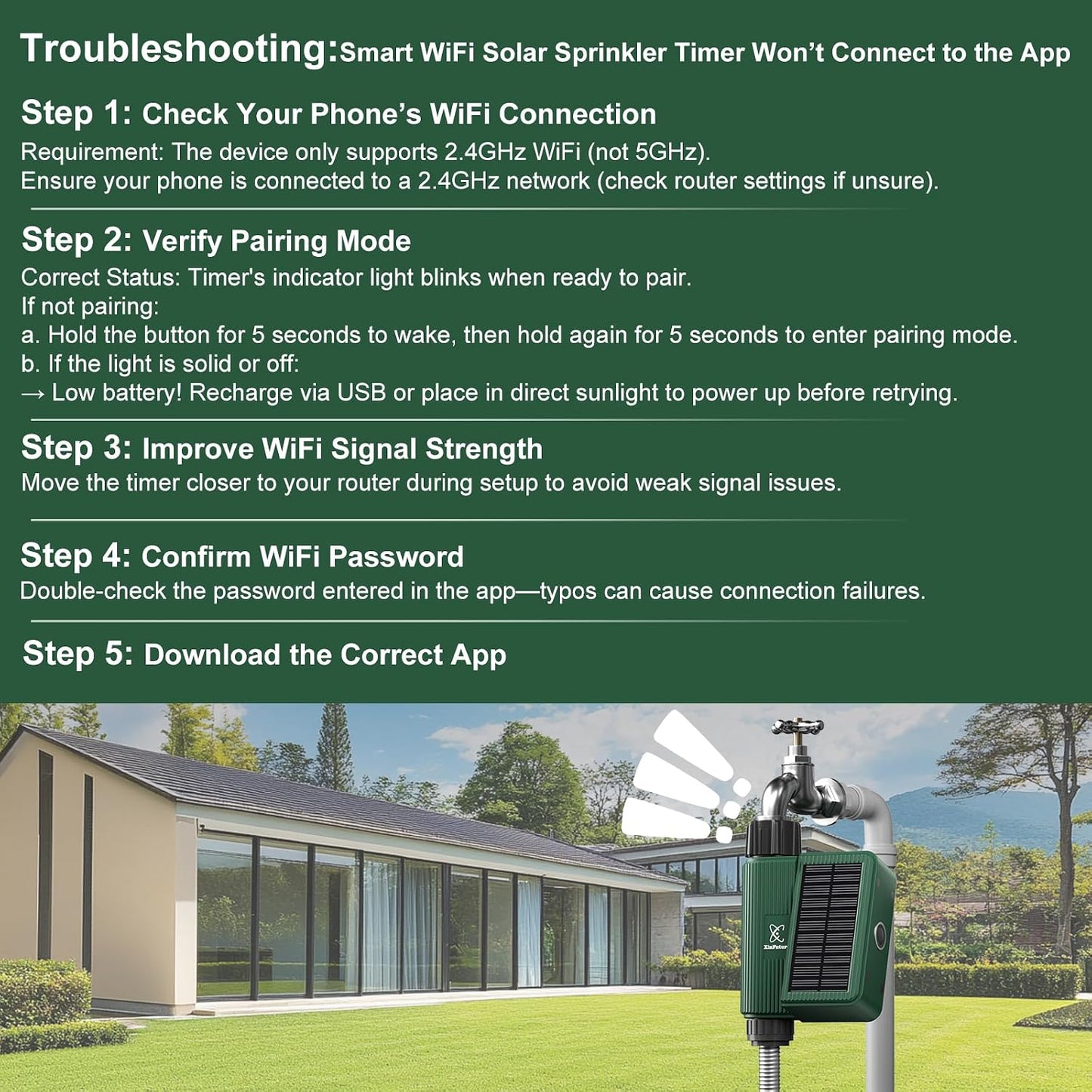 Smart WiFi Solar Sprinkler Timer, XinFuture Water Timer Rechargeable with Rain Delay, Manual& Automatic Watering System for Garden Hose Faucet, App& Voice Control, Outdoor Irrigation Controller