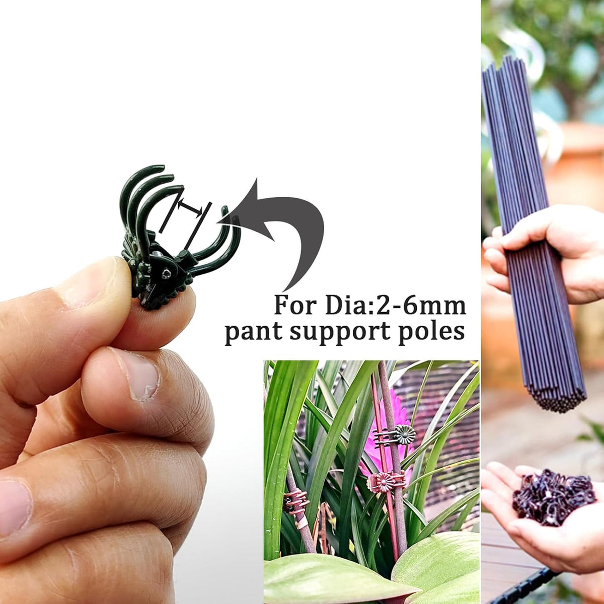 200PCS Plant Clips, Orchid Clips Plant Orchid Support Clips Flower and Vine Clips for Supporting Stems Vines Grow Upright Dark Green