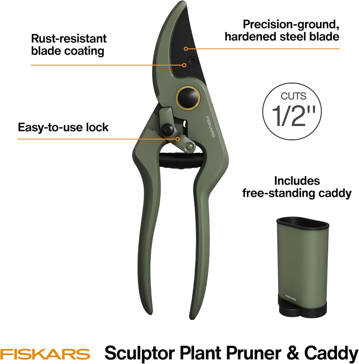7" Plant Sculpting Bypass Pruners & Holder, 1/2" Cut Capacity