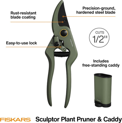 7" Plant Sculpting Bypass Pruners & Holder, 1/2" Cut Capacity