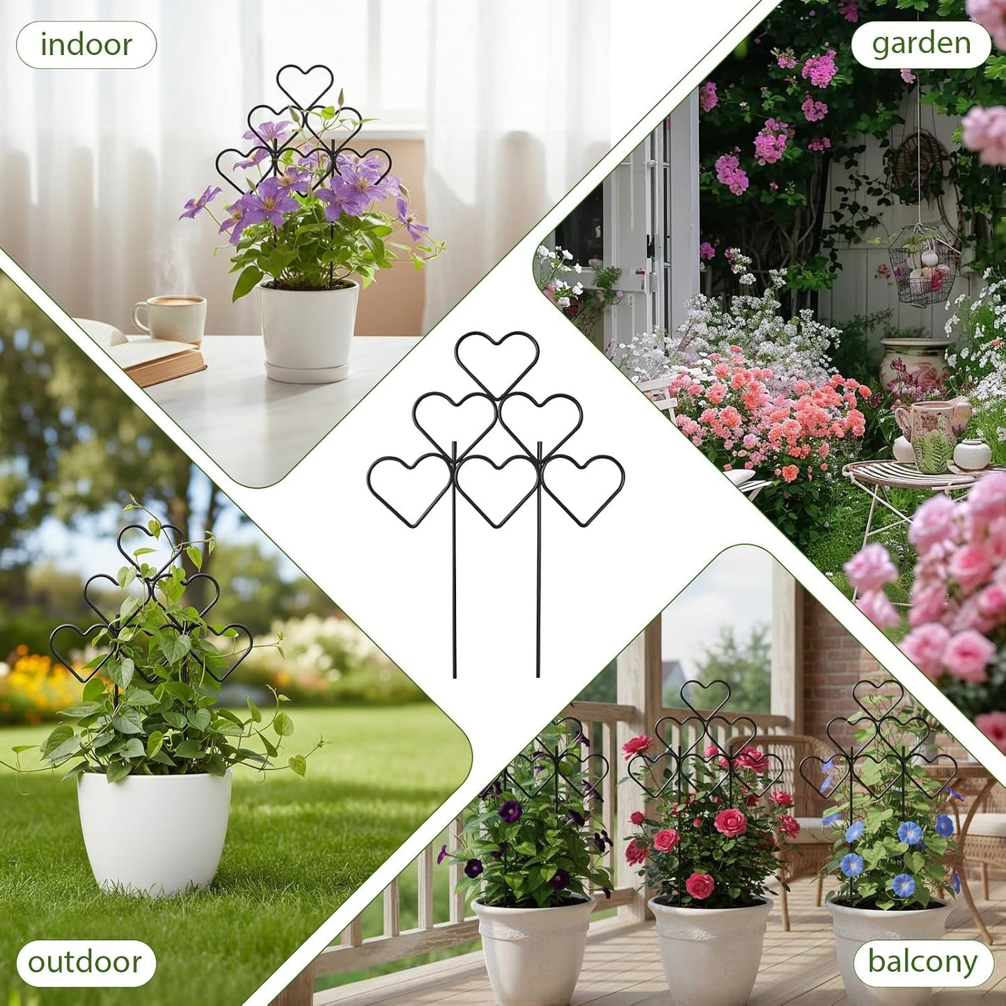 15 Inch Trellis for Climbing Plants Outdoor 9 Pack,Rustproof Metal Garden Trellis for Potted Plants,Sturdy Houseplant Support Indoor Outdoor for Ivy Pothos Monstera Hoya Flower Vine