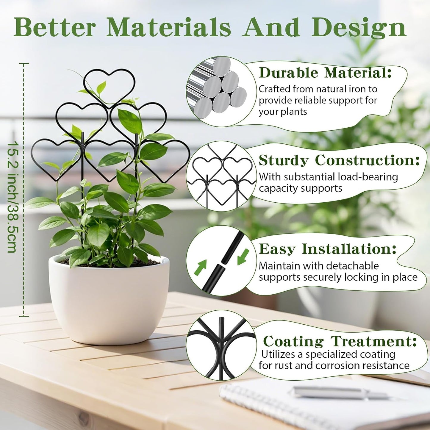 15 Inch Trellis for Climbing Plants Outdoor 9 Pack,Rustproof Metal Garden Trellis for Potted Plants,Sturdy Houseplant Support Indoor Outdoor for Ivy Pothos Monstera Hoya Flower Vine