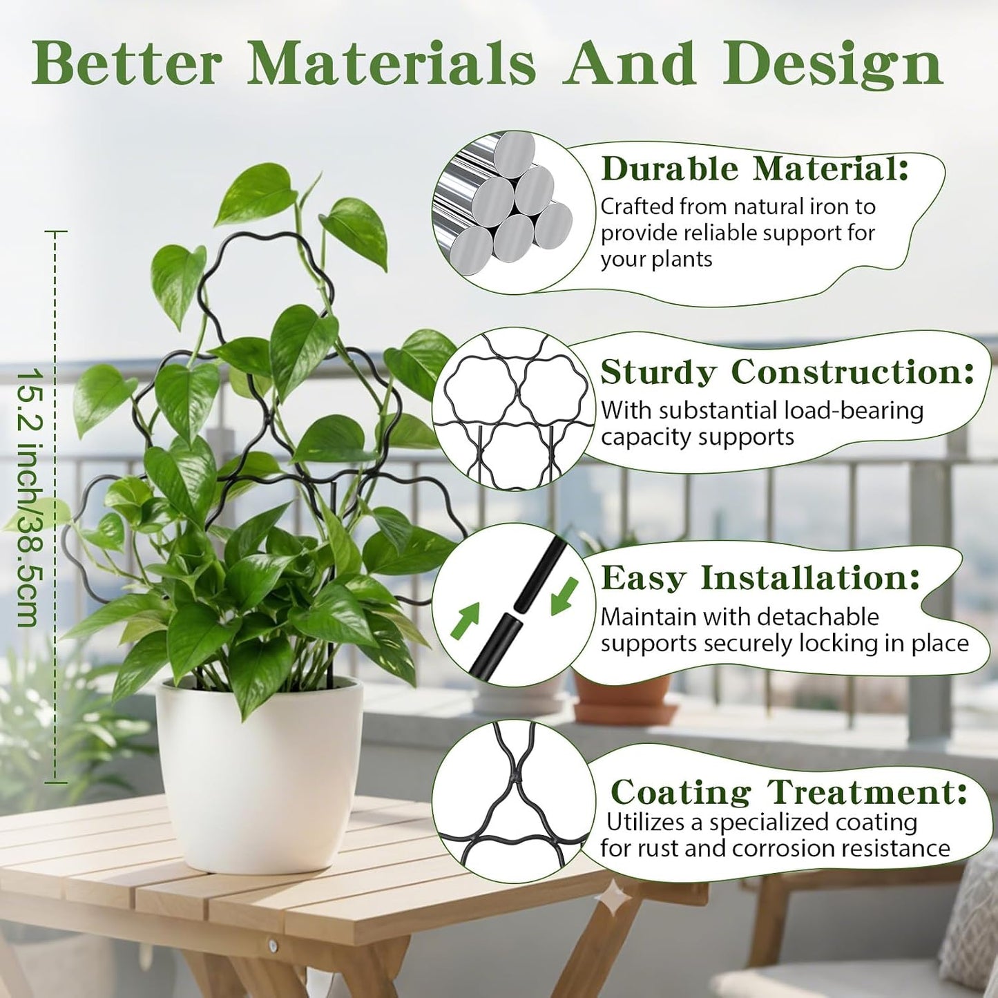 15 Inch Trellis for Climbing Plants Outdoor 9 Pack,Rustproof Metal Garden Trellis for Potted Plants,Sturdy Houseplant Support Indoor Outdoor for Ivy Pothos Monstera Hoya Flower Vine