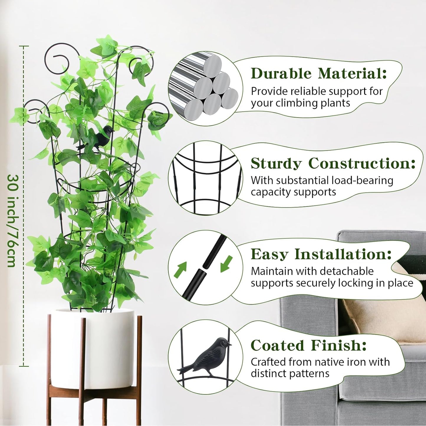 15 Inch Trellis for Climbing Plants Outdoor 9 Pack,Rustproof Metal Garden Trellis for Potted Plants,Sturdy Houseplant Support Indoor Outdoor for Ivy Pothos Monstera Hoya Flower Vine