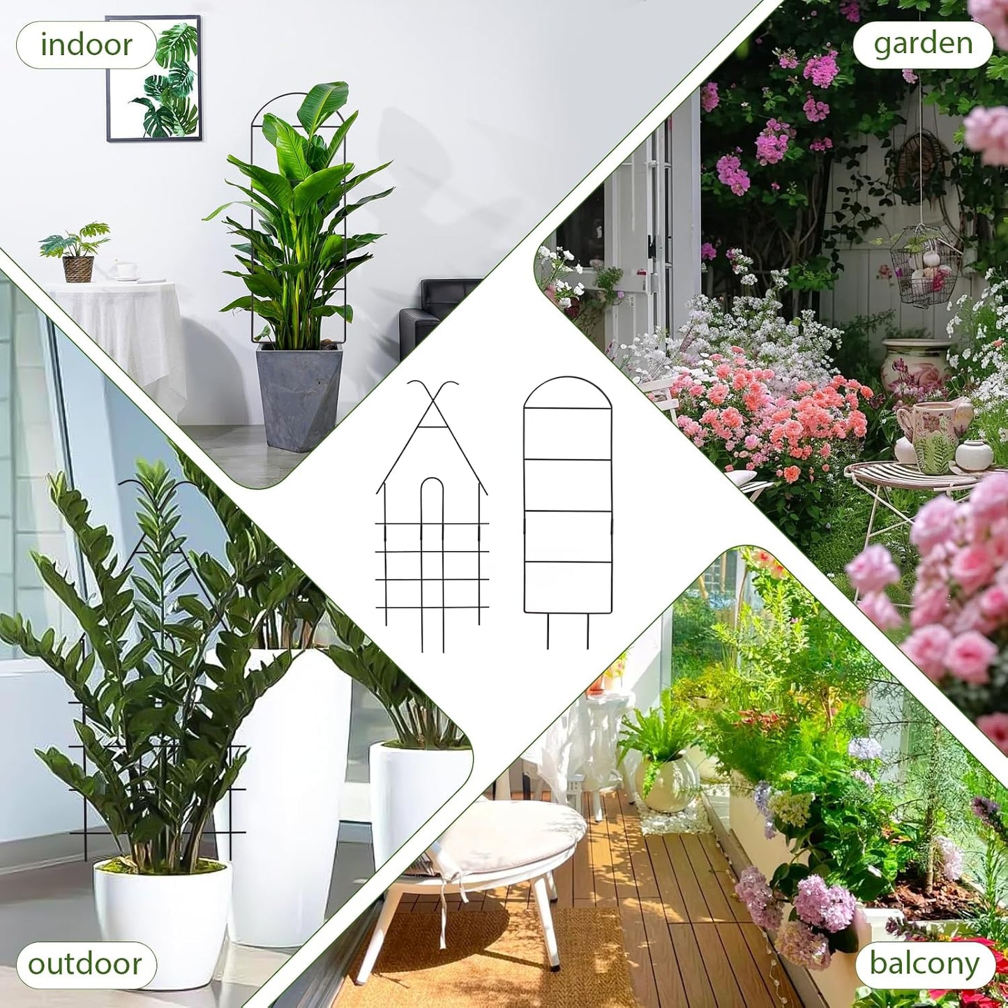 15 Inch Trellis for Climbing Plants Outdoor 9 Pack,Rustproof Metal Garden Trellis for Potted Plants,Sturdy Houseplant Support Indoor Outdoor for Ivy Pothos Monstera Hoya Flower Vine