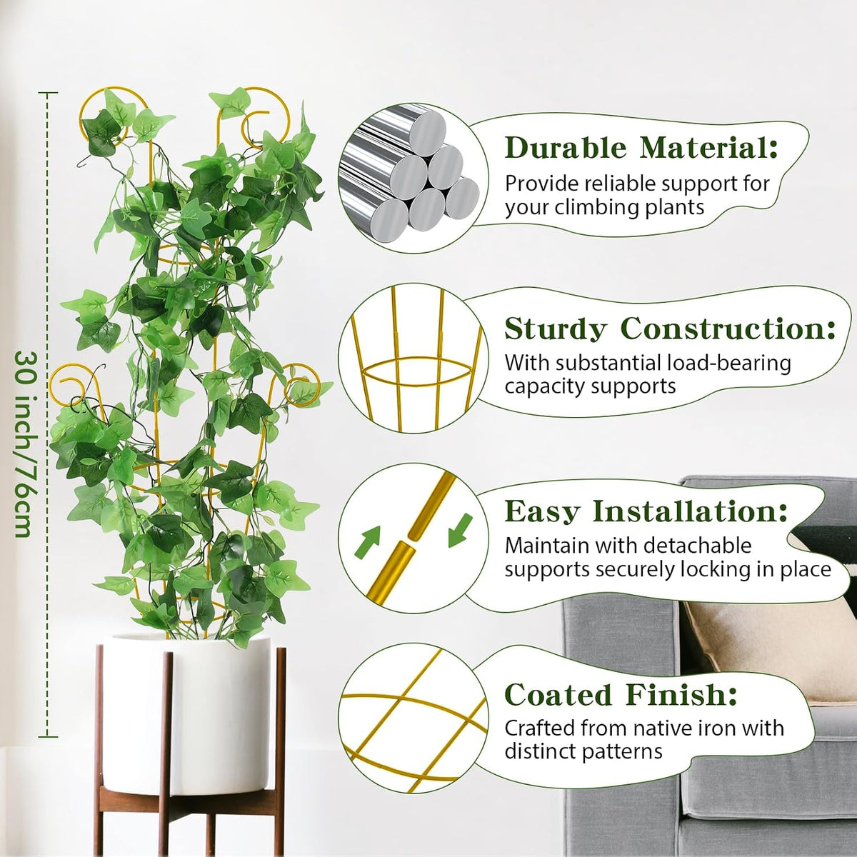 15 Inch Trellis for Climbing Plants Outdoor 9 Pack,Rustproof Metal Garden Trellis for Potted Plants,Sturdy Houseplant Support Indoor Outdoor for Ivy Pothos Monstera Hoya Flower Vine