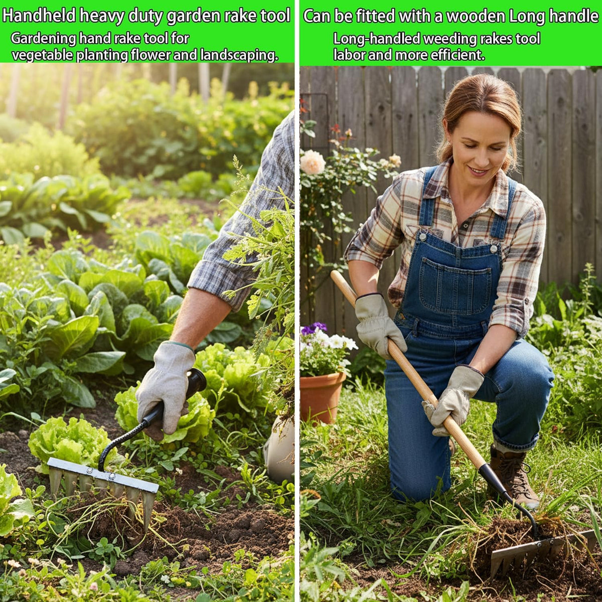 Iron Rake for Weeding, Garden Metal Rake Heavy Duty with 5 Tines, Garden Weeding Rake Tools, Sharp Gardening Weed Rake Tool, Hand Rake Weeder Tool Weed Puller for Backyard Farm Planting Weeding