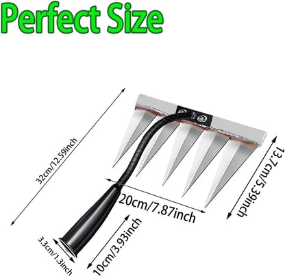 Iron Rake for Weeding, Garden Metal Rake Heavy Duty with 5 Tines, Garden Weeding Rake Tools, Sharp Gardening Weed Rake Tool, Hand Rake Weeder Tool Weed Puller for Backyard Farm Planting Weeding