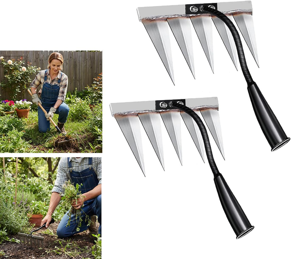 Iron Rake for Weeding, Garden Metal Rake Heavy Duty with 5 Tines, Garden Weeding Rake Tools, Sharp Gardening Weed Rake Tool, Hand Rake Weeder Tool Weed Puller for Backyard Farm Planting Weeding