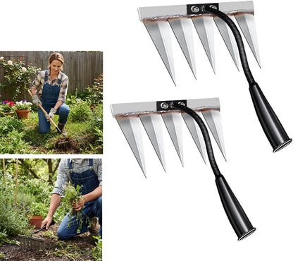Iron Rake for Weeding, Garden Metal Rake Heavy Duty with 5 Tines, Garden Weeding Rake Tools, Sharp Gardening Weed Rake Tool, Hand Rake Weeder Tool Weed Puller for Backyard Farm Planting Weeding