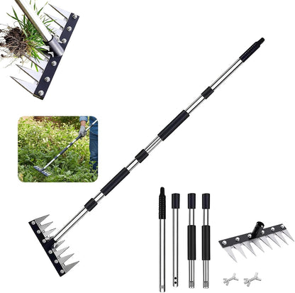 Iron Rake for Weeding, Garden Metal Rake Heavy Duty with 5 Tines, Garden Weeding Rake Tools, Sharp Gardening Weed Rake Tool, Hand Rake Weeder Tool Weed Puller for Backyard Farm Planting Weeding