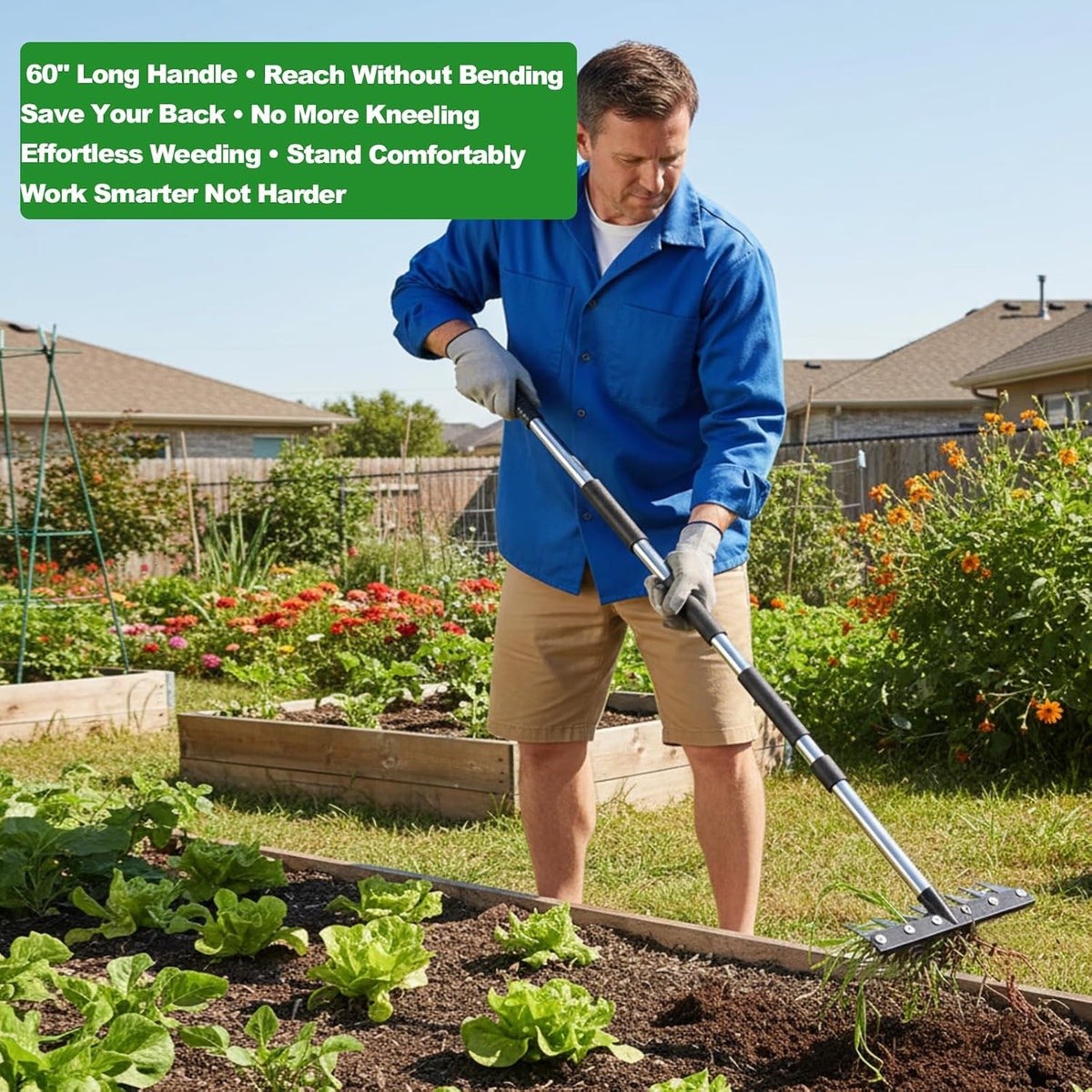 Iron Rake for Weeding, Garden Metal Rake Heavy Duty with 5 Tines, Garden Weeding Rake Tools, Sharp Gardening Weed Rake Tool, Hand Rake Weeder Tool Weed Puller for Backyard Farm Planting Weeding