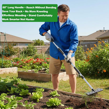 Iron Rake for Weeding, Garden Metal Rake Heavy Duty with 5 Tines, Garden Weeding Rake Tools, Sharp Gardening Weed Rake Tool, Hand Rake Weeder Tool Weed Puller for Backyard Farm Planting Weeding