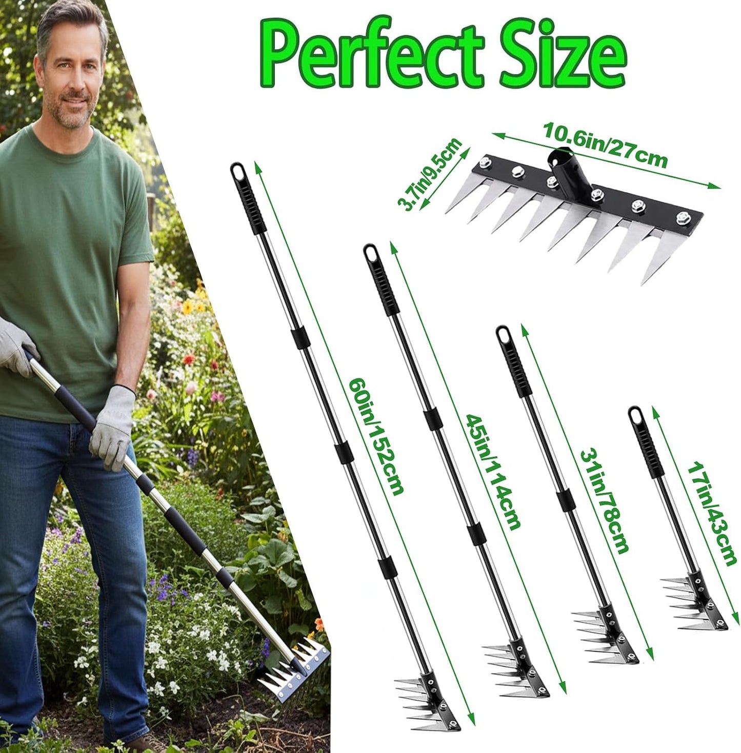 Iron Rake for Weeding, Garden Metal Rake Heavy Duty with 5 Tines, Garden Weeding Rake Tools, Sharp Gardening Weed Rake Tool, Hand Rake Weeder Tool Weed Puller for Backyard Farm Planting Weeding