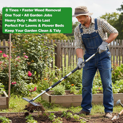 Iron Rake for Weeding, Garden Metal Rake Heavy Duty with 5 Tines, Garden Weeding Rake Tools, Sharp Gardening Weed Rake Tool, Hand Rake Weeder Tool Weed Puller for Backyard Farm Planting Weeding