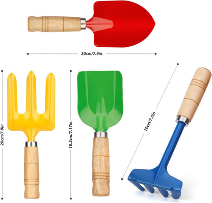 Anzmtosn Kids Metal Garden Tool Set Sand Toy, Rake, Spade, Hoe and Leaf Rake, Beach Shovels Scoop Toy, Essential Toddler Sandbox Kit Beach Gear Accessories Outdoor Gardening, 4 Pack