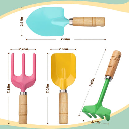 Anzmtosn Kids Metal Garden Tool Set Sand Toy, Rake, Spade, Hoe and Leaf Rake, Beach Shovels Scoop Toy, Essential Toddler Sandbox Kit Beach Gear Accessories Outdoor Gardening, 4 Pack