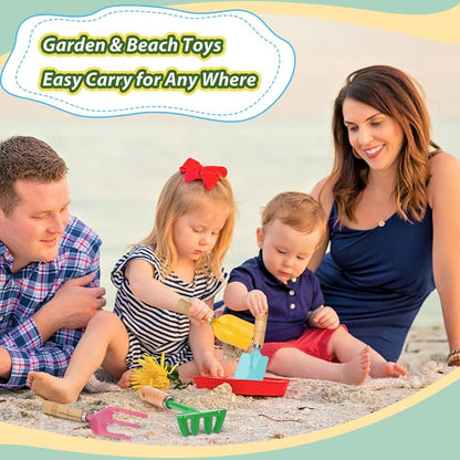 Anzmtosn Kids Metal Garden Tool Set Sand Toy, Rake, Spade, Hoe and Leaf Rake, Beach Shovels Scoop Toy, Essential Toddler Sandbox Kit Beach Gear Accessories Outdoor Gardening, 4 Pack