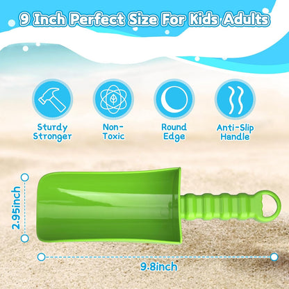 Anzmtosn Kids Metal Garden Tool Set Sand Toy, Rake, Spade, Hoe and Leaf Rake, Beach Shovels Scoop Toy, Essential Toddler Sandbox Kit Beach Gear Accessories Outdoor Gardening, 4 Pack